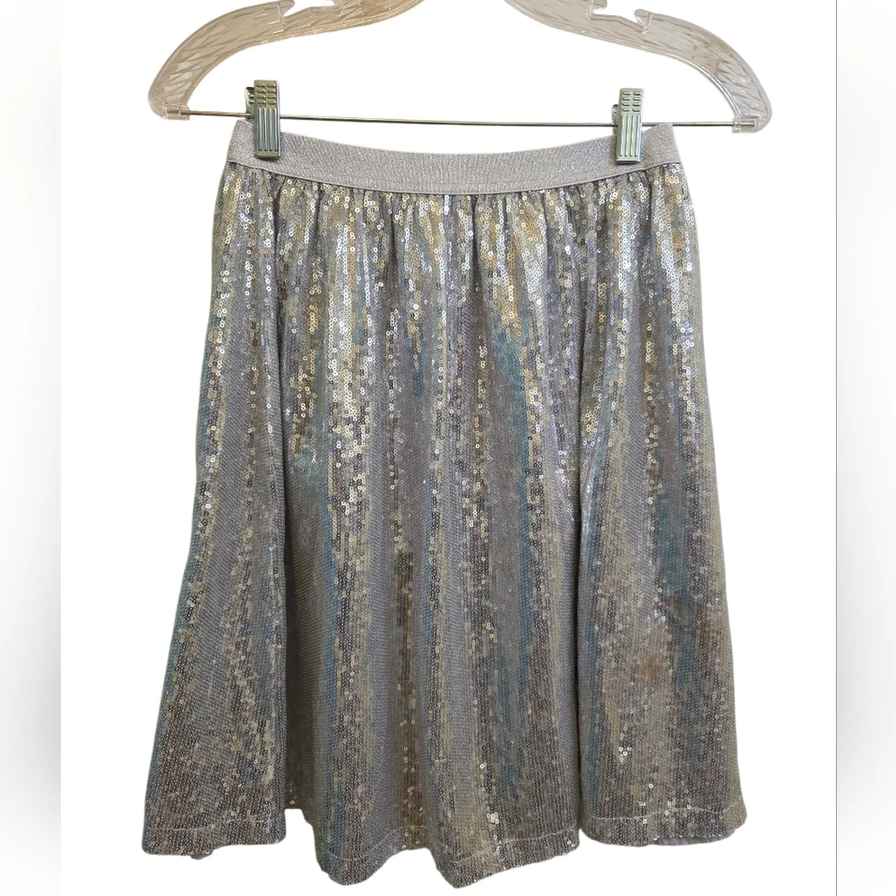 Orsolini 158 Vintage Silver Sequin Lined Mini Skirt Elastic Waist Size S